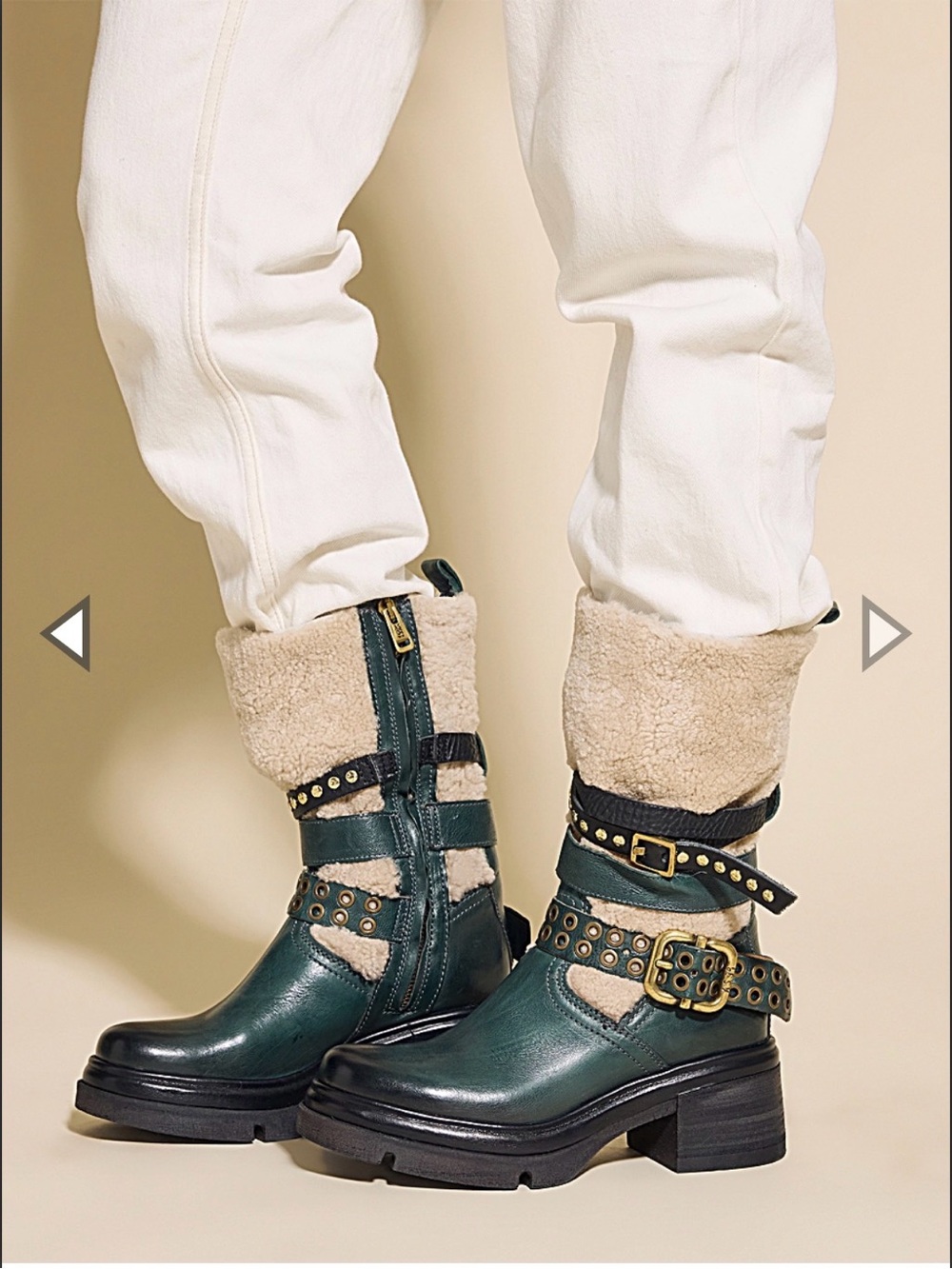 A.S.98 Emmons Teal Leather Buckle Boots with Shearling Size 36